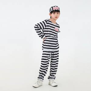 囚人コスチューム子供服ストライプ柄男の子女の子黒白刑務所テーマキッズクラシック - Product Image 4