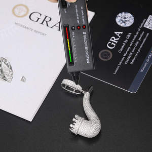 Colgante de Pipa de Fumar Estilo Hip Hop de Plata de Ley 925 con Moissanita Iced Out y Baño de Oro de 14K, Joyería Fina Unisex - Product Image 3