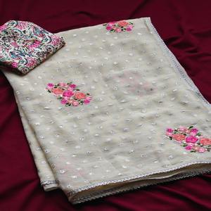 Alta Calidad Venta Caliente Excelente Calidad Gasa Con Bordado Floral Sari Fabricante De La India - Product Image 1