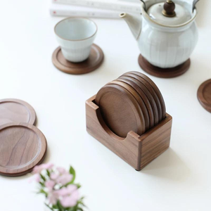 Posavasos de madera al por mayor, posavasos de madera redondos personalizados populares, posavasos de nogal, artesanías de media luna - Product Image 3