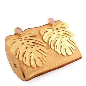 Diseñador de lujo Sugar Druzy Leaf Pendientes Fino Push Back Stud con perla para bodas Regalo de boda perfecto para ella - Product Image 4