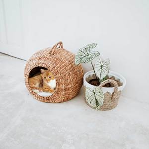 Natural water hyacinth <b>indoor</b> outdoor woven wicker straw pet dog <b>cat</b> animal houses OEM accepted - Product Image 5