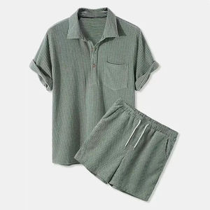 New Fashion <b>Men</b> Custom <b>Shirt</b> and Shorts Set <b>Corduroy</b> <b>Men</b> Summer High Quality Two Piece Short Set Reasonable Price OEM Service - Product Image 1