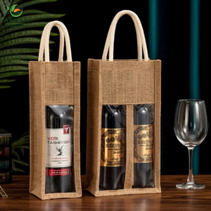 Sacs cadeaux pour bouteilles de vin en jute avec poignée en coton, sacs personnalisables pour offrir et emballer - Product Image 5