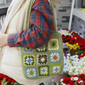 Custom Vintage Fashion Lady Crochet Flower Winter Shoulder Bag Casual Open Closure Handmade Cotton Strap Lining Thermal All - Product Image 1