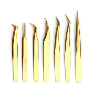 Pinzas profesionales para extensión de pestañas de acero inoxidable hechas en fábrica, Punta puntiaguda curva, pinzas para pestañas de fibra de plástico alto - Product Image 1