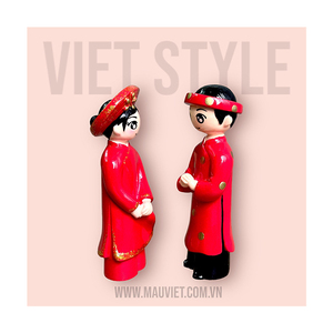 Statue décorative en polyrésine d'usine de style Viet en gros-Couple de mariés portant des Ao Dai vietnamiens - Product Image 2