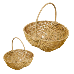 Panier de pique-nique de récolte de rotin rustique du Vietnam avec poignées de transport faciles pour la cueillette de fruits et le stockage des aliments décor à la maison - Product Image 1