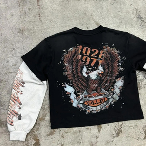 Nuevo último diseño, logotipo personalizado, lavado con ácido solar, doble capa, manga larga, hombro caído, camiseta de gran tamaño - Product Image 6