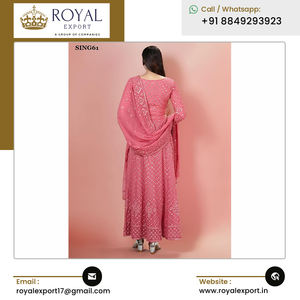 Trusted Dealer of Highest Selling Beautiful Pink Georgette Gown & Dupatta with Thread & <b>Gota</b> Work Kurti for Ladies - Product Image 4
