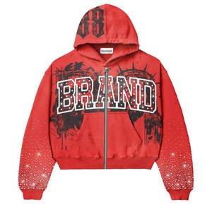 Street Style Sun Faded New Arrival Men Sweatsuit Baggy Look Rhinestone Acid Wash 2 Piece Hooded & Stacked Pant Set - Product Image 3