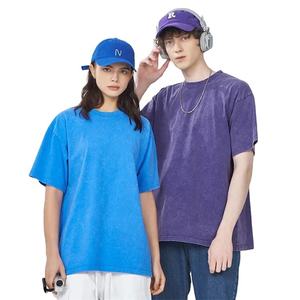 Camiseta de manga corta con cuello redondo personalizada con logotipo de algodón pesado lavado ácido Vintage de gran tamaño, camiseta informal holgada para hombre - Product Image 1