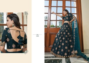 Dhwaja Export Designer Premium Organza Zari Thread Sequins Embroidery Work Georgette Heavy Wedding Lehenga Choli Style Indien - Product Image 3