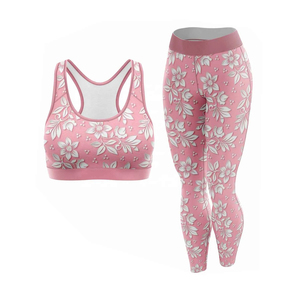 Women Floral Yoga Set 2 Piece Spandex <b>Polyester</b> Breathable Racerback Crop Top High Waist Full Length <b>Leggings</b> - Product Image 5