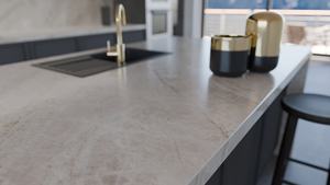 Dalle de quartz imprimée Verde pour plan de travail de cuisine et meuble-lavabo, 2 cm 3 cm, polie, pierre préfabriquée, construction moderne et écologique - Product Image 3