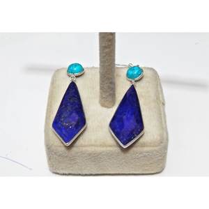 Pendientes de tuerca finos de Plata de Ley 925, lapislázuli, turquesa piedra preciosa, forma de cometa de lujo Natural, joyería de E0052-GS facetada - Product Image 3