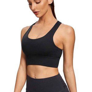 Women's Black Racerback Sports <b>Bra</b> Scoop Neck Seamless Medium Support Yoga Fitness Breathable Quick Dry Solid Color - Product Image 3