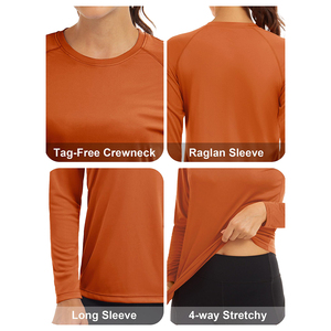 เสื้อยืดป้องกันผื่นที่คอลูกเรือพอดีตัวสำหรับผู้หญิงปกป้องผิวสำหรับสวมใส่กลางแจ้งเสื้อแขนยาว - Product Image 4