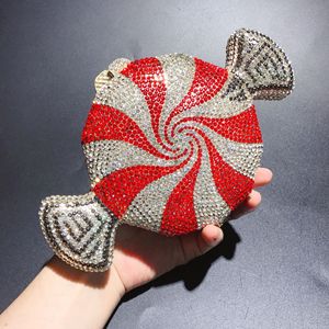 Pochette fantaisie pour <span class=keywords><strong>femme</strong></span> en forme de sucette entièrement ornée de cristaux, rouge et blanc, avec strass, <span class=keywords><strong>sac</strong></span> de soirée, vente en gros personnalisée OEM - Product Image 1