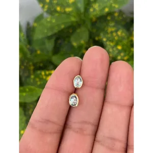 14k Gold Bezel-Set Aquamarine <b>Stud</b> <b>Earrings</b> with Diamond <b>Opal</b> Rose White Gold Trendy Hoop Design Gold Plated - Product Image 4