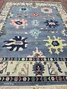 Oushak tejido a mano tradicional azul beige Comprar alfombra Oushak turca moderna 8x10, 10x14 hecho a mano, alfombras vintage y únicas altas - Product Image 5