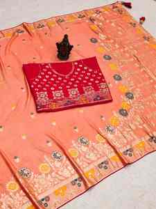 Best Fabric Latest Collection Excellent Quality New Designer Viscose Silk <b>Saree</b> <b>Blouse</b> With Georgette Work at Cheap Rate - Product Image 2