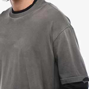 Camiseta holgada de 100% algodón para hombre, camiseta de manga larga con cuello simulado de doble capa, ropa de calle de alta calidad con estampado de patrón sólido - Product Image 6
