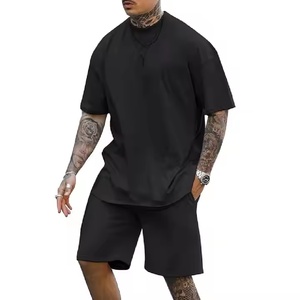 Top d'été en coton 100% surdimensionné Ensemble de survêtement deux pièces décontracté pour hommes T-shirt et short de couleur pure pour les sorties en plein air - Product Image 6