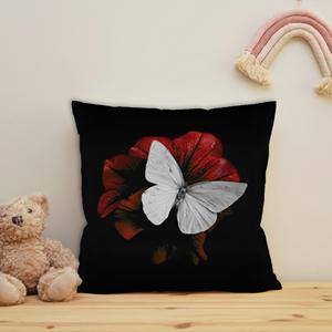 Coussin imprimé avec un papillon blanc sur une fleur rouge - Décoration de luxe moderne, 8"x16" - 20x40 cm - Product Image 3