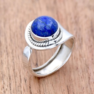 925 <b>Sterling</b> <b>Silver</b> Lapis Lazuli <b>Ring</b> <b>Adjustable</b> Round Gemstone Statement <b>Ring</b> Handmade Jewelry Gift for Her - Product Image 3