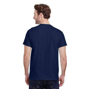 Nouveau T-shirt décontracté vierge à manches courtes uni en coton épais uni unisexe bleu marine - Product Image 3