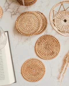 Stylish <b>Woven</b> Rattan <b>Coaster</b> Perfect For Modern Minimalist Or Bohemian Themed Homes Adding Texture And Any Living Space - Product Image 2