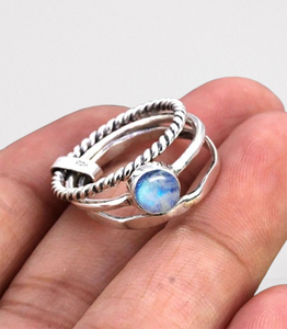 แหวนสปินเนอร์พลอยมูนสโตนสีเงินสเตอร์925แหวนคริสต์มาสไฟสีน้ำเงินคลาสสิกของขวัญแต่งงานแหวนแฮนด์เมด - Product Image 1