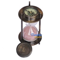 Sablier en laiton antique nautique avec boussole, finition marron, fait main, vintage, 5 minutes, décoration de bureau, cadeau pour la maison et le bureau