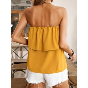 Blusa de Mujer con Hombros Descubiertos, Elástica y con Volantes, Estilo Dubái, 36986 - Amarillo - Product Image 3
