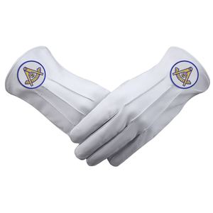 Past Master Blue Lodge Guantes 100% Algodón Emblema dorado Bordes azules Masonic Regalia Accesorios Fabricante mayorista al aire libre - Product Image 1