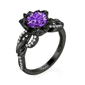 Bague Jeulia Vintage noire torsadée avec fleur ronde taillée en violet - Product Image 2