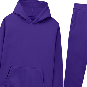 ชุดวอร์มฮู้ดดี้สีม่วงพร้อมกางเกงจ็อกเกอร์สำหรับผู้ชายและผู้หญิง เสื้อผ้าลำลองสำหรับฤดูหนาว ชุดกีฬา ขายส่ง ผู้ผลิต OEM รับทำโลโก้ตามสั่ง - Product Image 4