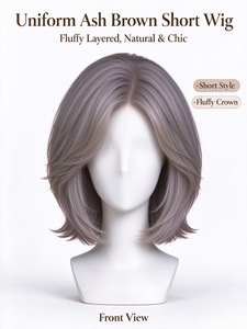 Short Layered Ash Milk Brown <b>Synthetic</b> <b>Wig</b> for Women, Natural Hairline Heat Resistant Fiber <b>Wig</b> Daily Wear - Product Image 3
