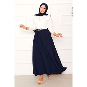 Navy Blue Pencil <b>Skirt</b> for Office Ladies Comfortable Breathable Chiffon Satin <b>Elastic</b> Waist Pocket Slit Decoration Spandex - Product Image 4