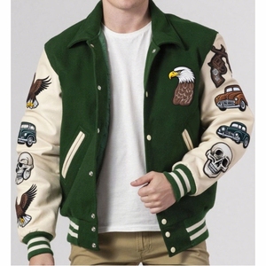 College Baseball <b>Jacket</b> For Men High Quality Vintage Varsity <b>Jacket</b> In <b>Leather</b> Long Length With Personalized Chenille Logos - Product Image 1