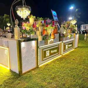 เคาน์เตอร์จัดเลี้ยงสแตนเลสโค้งพร้อมไฟ LED หรูหราทนทานและปรับแต่งได้สำหรับบุฟเฟ่ต์ - Product Image 1