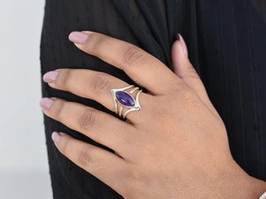 Stackable Statement Amethyst Triple Band Ring 925 Sterling Silver Factory Wholesale Bulk <b>Handmade</b> <b>Jewelry</b> - Product Image 2