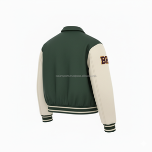 Varsity Jacket 450 GSM cuerpo de mezcla de lana con mangas de cuero personalizado Chenille Logo bordado verde Beige chaquetas universitarias para mujer - Product Image 5