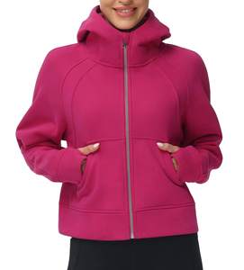 Sweat-shirt à capuche zippé intégral pour femme, en laine, pour l'entraînement hivernal, avec poche, trou pour le pouce, logo sur le devant - Product Image 1