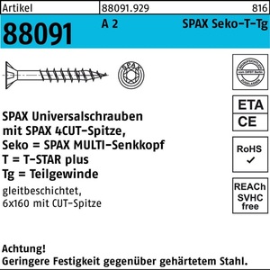 Tornillo SPAX R 88091 SEKO T-STAR TG 6x80/46-T30 A2 - 100 Piezas - Product Image 1