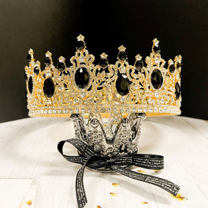 Couronne de strass noir roi royal pour hommes Costume de mariage accessoires de cheveux Cosplay couronne d'anniversaire de fête d'halloween - Product Image 2