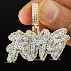 Colgante de Oro 10K Chapado en Oro Cristiano con Diamantes Naturales Redondos de Corte Brillante, Letra Personalizada, Estilo Hip Hop, Joyería Unisex - Product Image 1