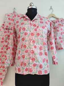 Women's 100% Cotton V-Neck Long Sleeve Lounge <b>Sleep</b> Set-Button Fly Jogger Pants Floral Print Full-Length Luxury Summer Pajamas - Product Image 5