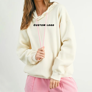 Sweats à capuche décontractés pour femmes avec impression de lettres personnalisées, 100% coton, tricot d'hiver, manches chauve-souris, logo sur le devant - Product Image 3